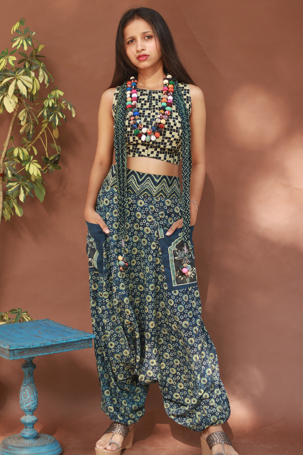 Wayfarer | Drop Crotch Pants | Sea Green Ajrakh