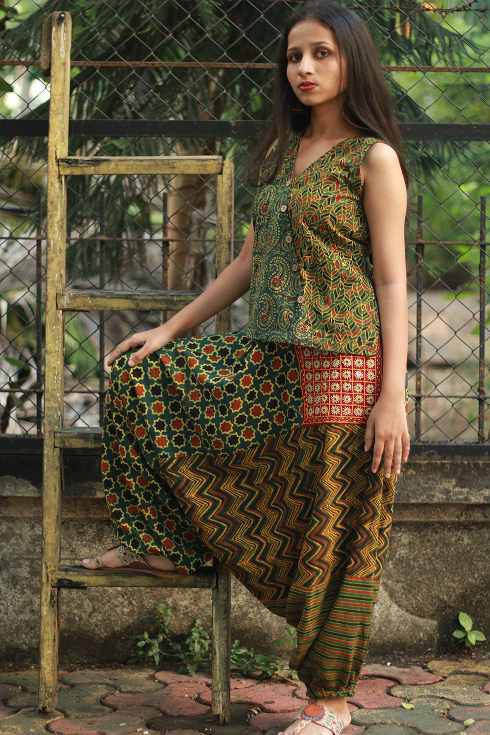 Wayfarer | Drop Crotch Pants | Green Ajrakh Medley