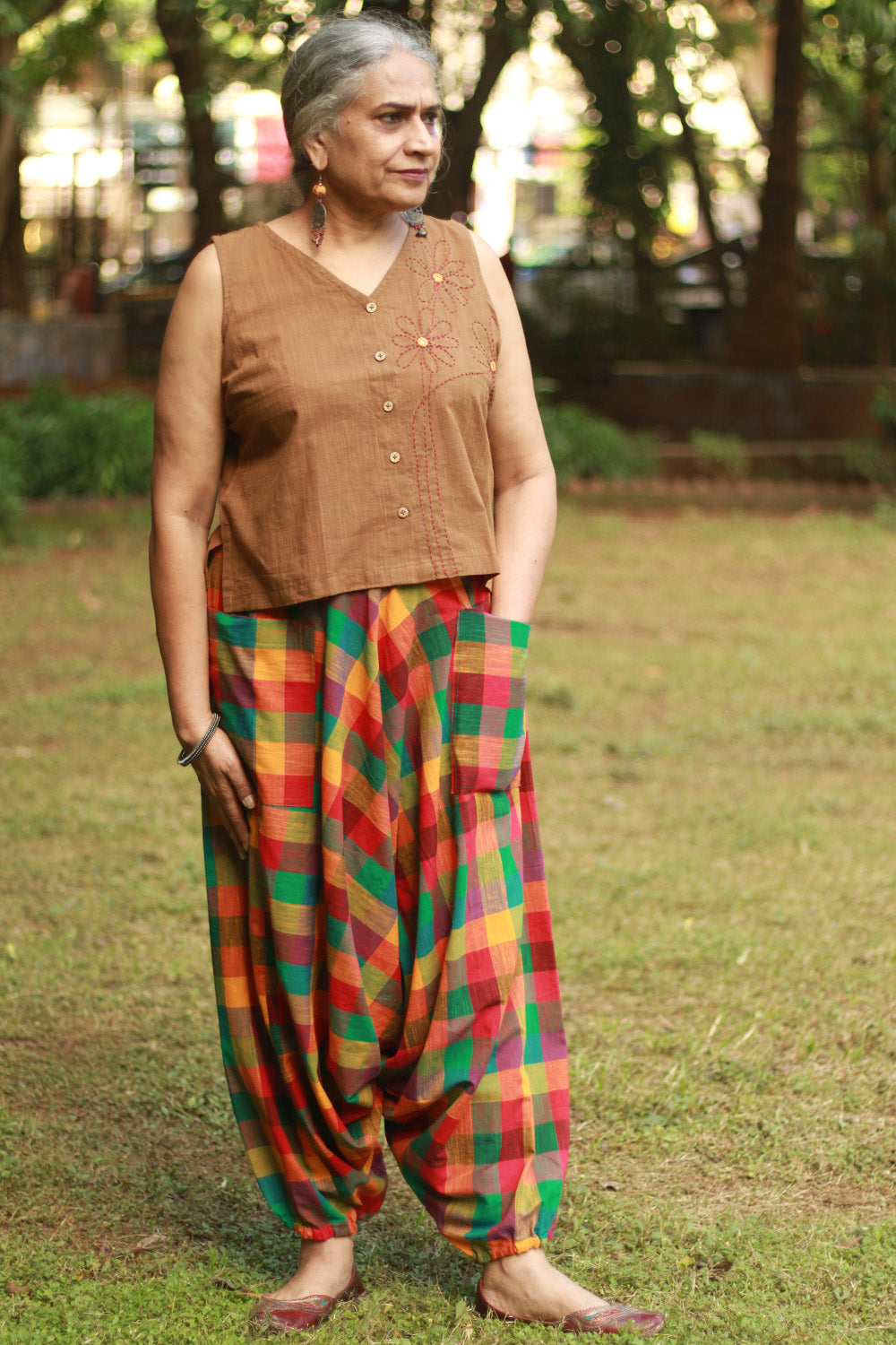 Wayfarer | Drop Crotch Unisex Pants | Yellow Madras Checks
