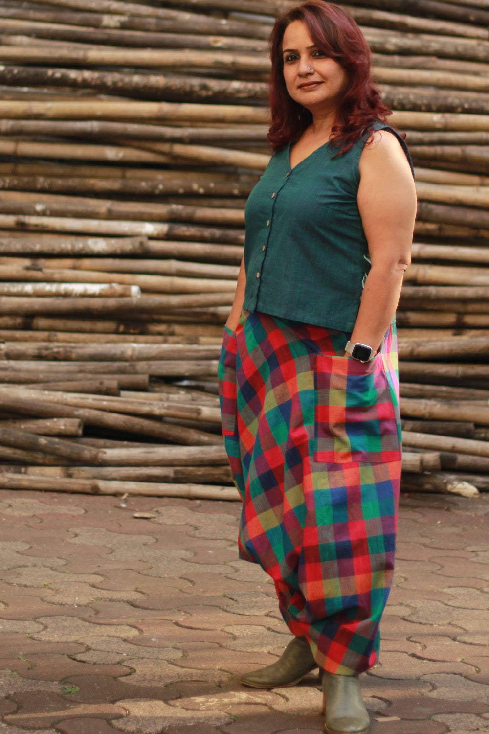 Wayfarer | Drop Crotch Unisex Pants | Blue Madras Checks