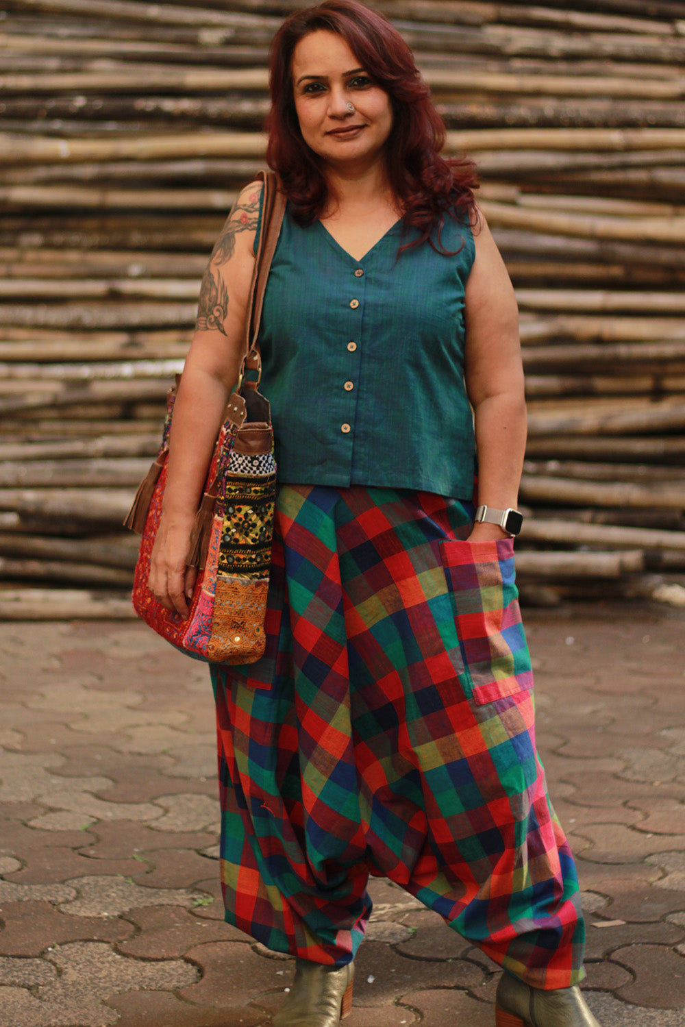 Wayfarer | Drop Crotch Unisex Pants | Blue Madras Checks