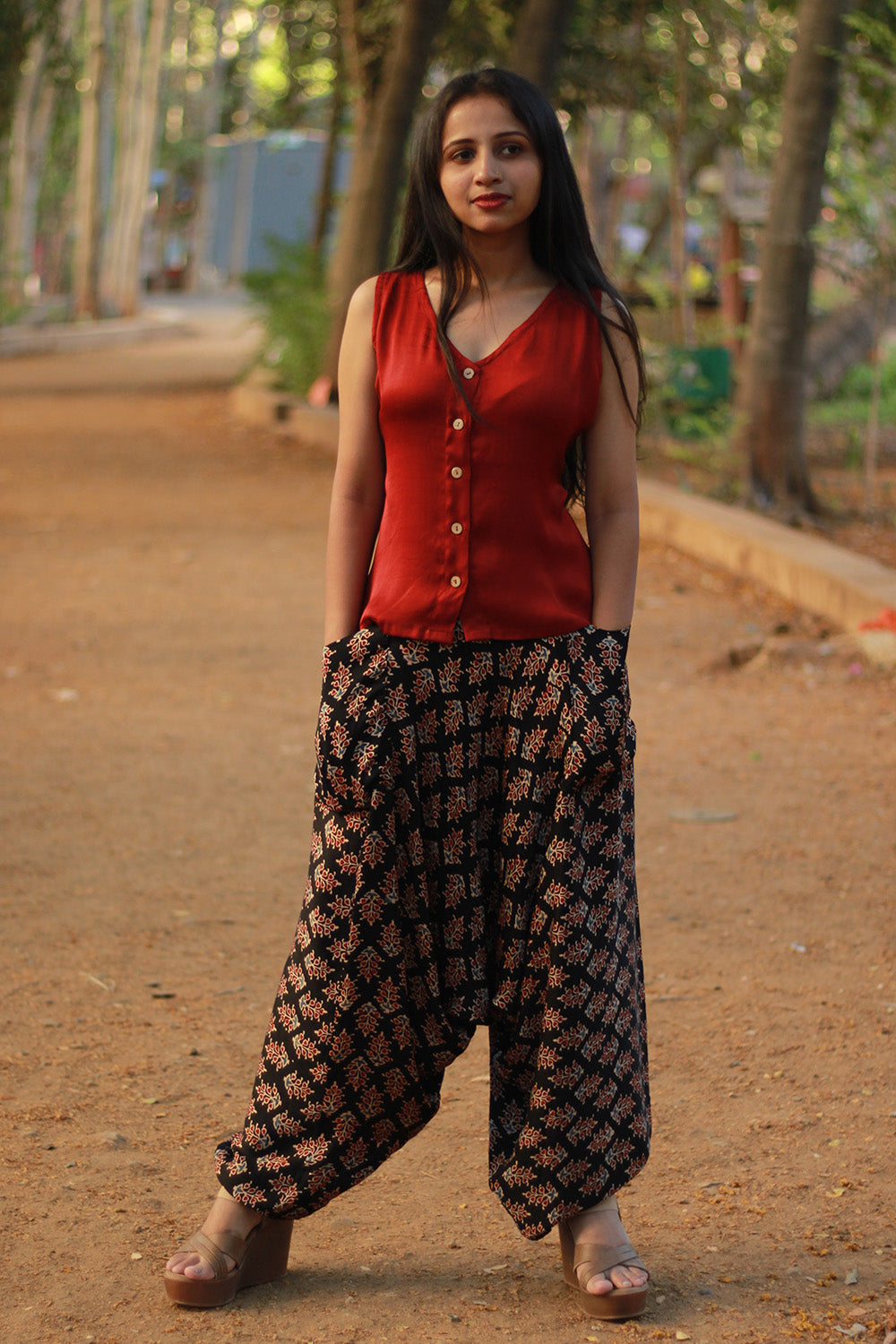 Wayfarer | Drop Crotch Pants | Modal Silk | Noir Ajrakh