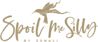 Spoil Me Silly Logo: Ochre Handwritten text with a Hummingbird wearing a Scarf above it.
