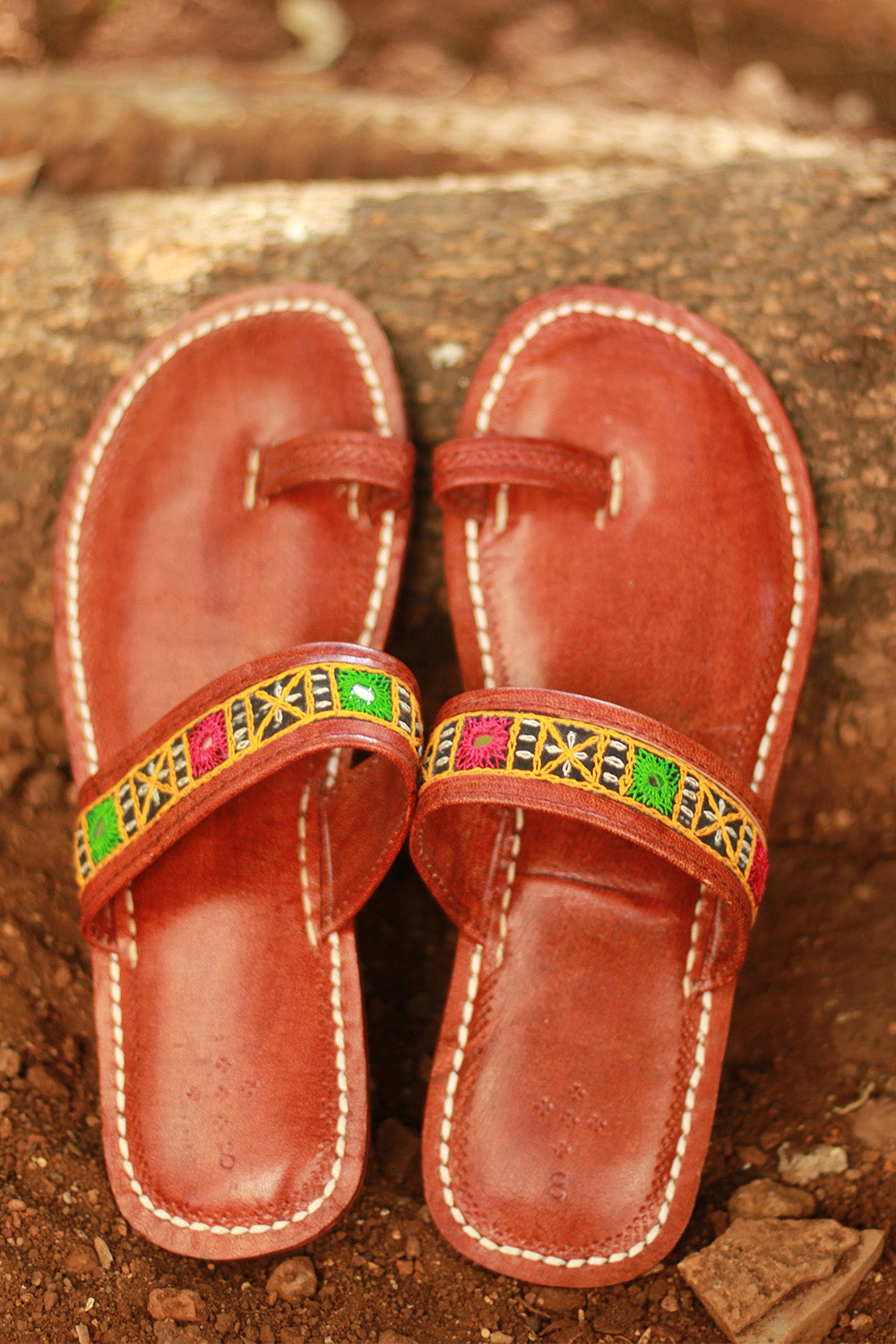 Leather Chappal | Mirrorwork | Brown | Size 42