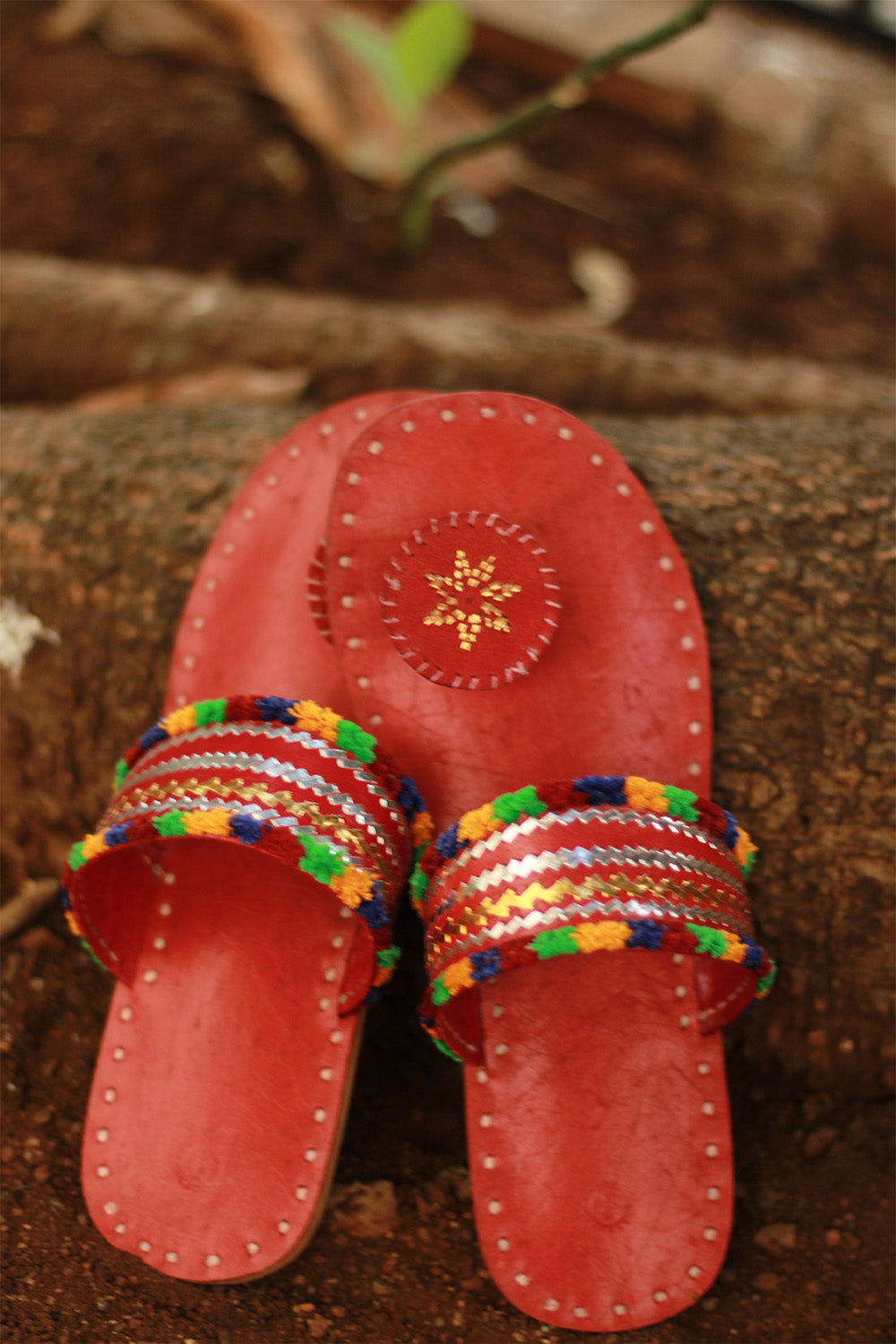 Leather Chappal | Embroidered | Rust | Size 39