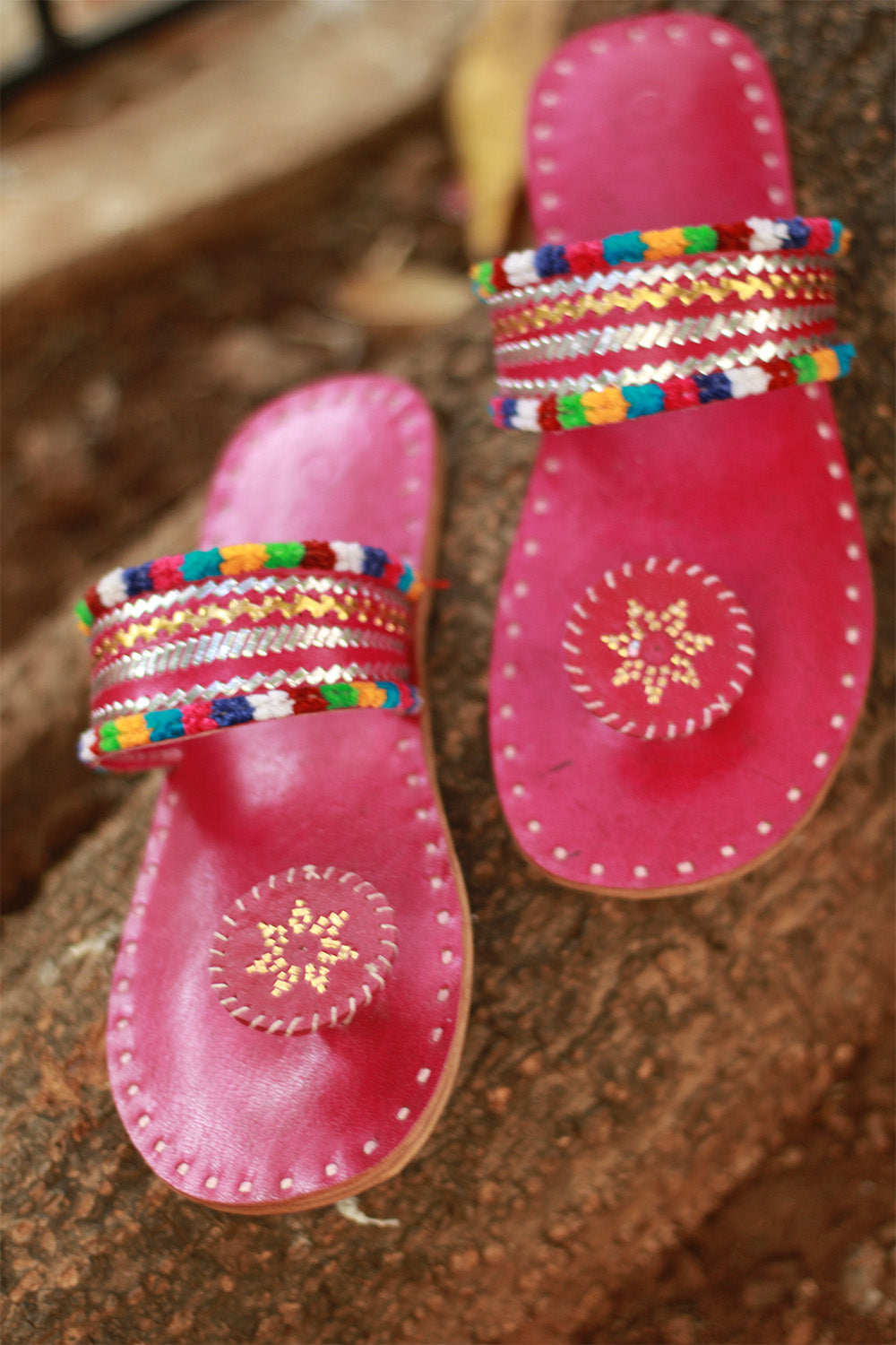 Leather Chappal | Embroidered | Pink | Size 39