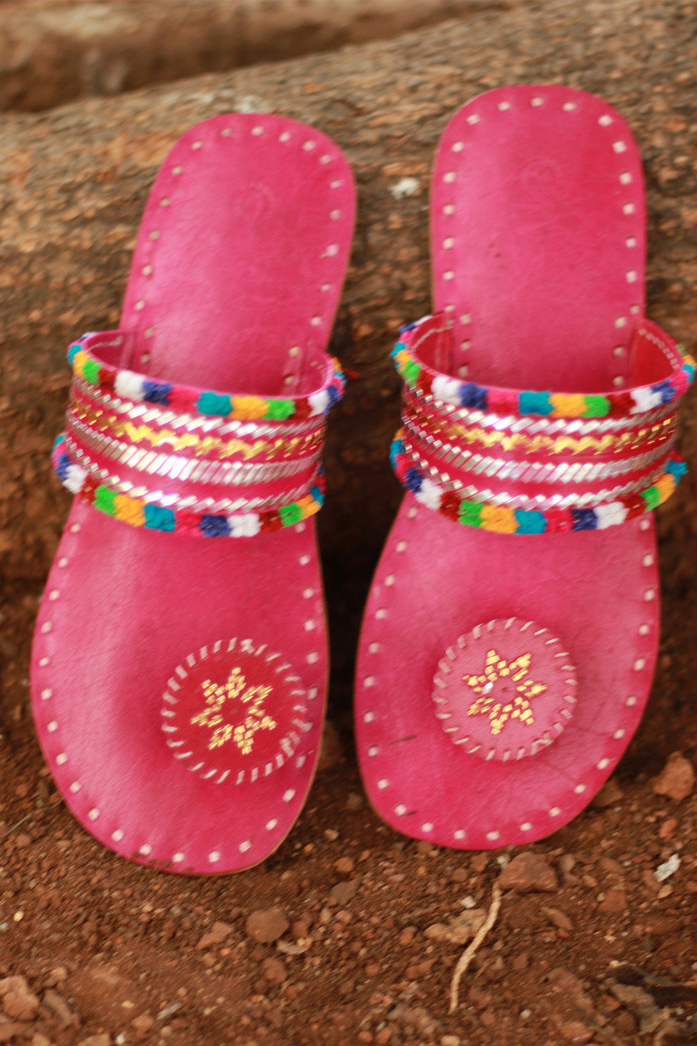 Leather Chappal | Embroidered | Pink | Size 39