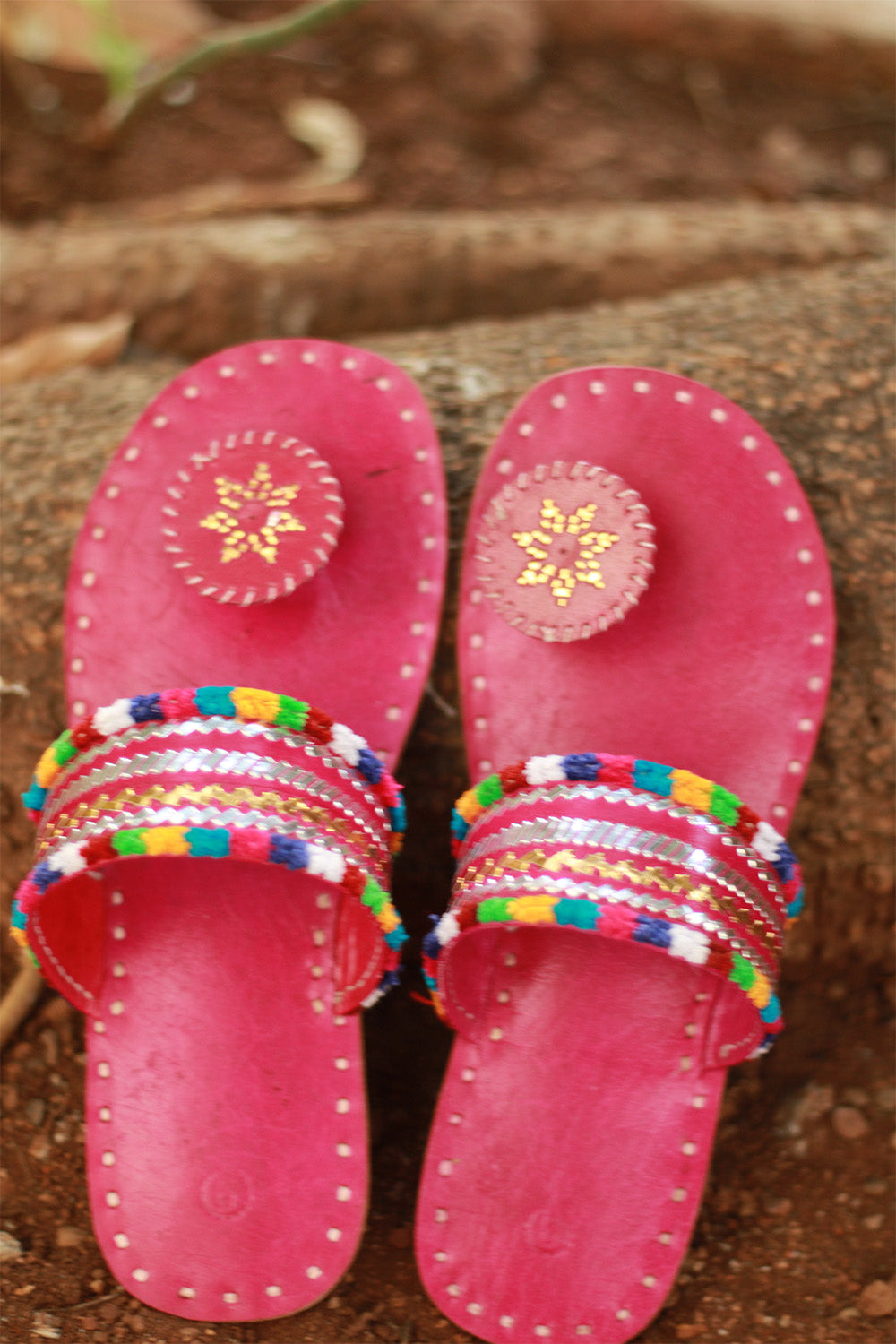 Leather Chappal | Embroidered | Pink | Size 39
