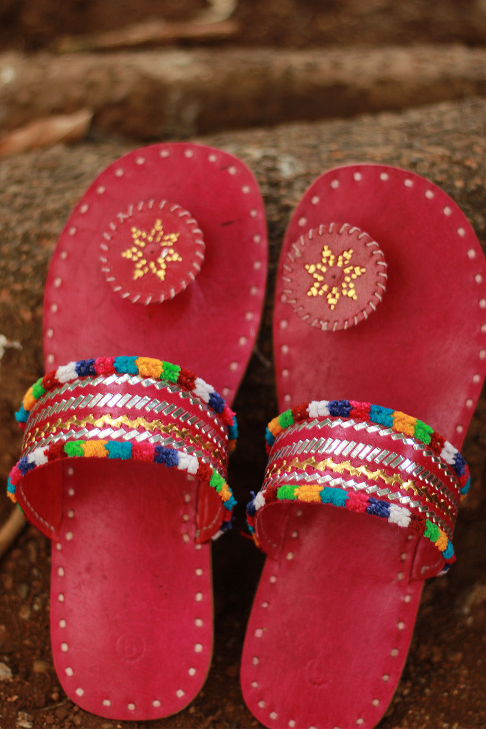 Leather Chappal | Embroidered | Pink | Size 39