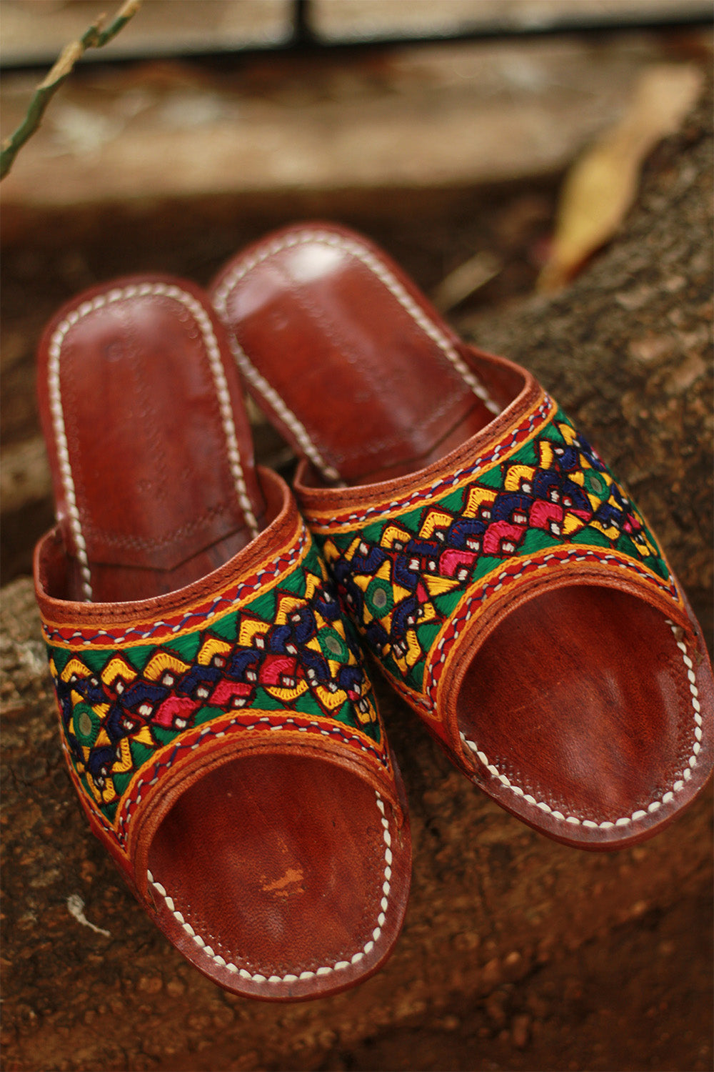 Leather Chappal | Embroidered | Brown | Size 43