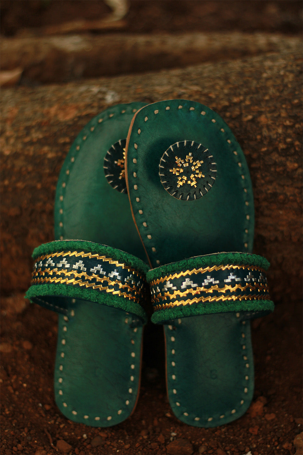 Leather Chappal | Embroidered | Green | Size 39