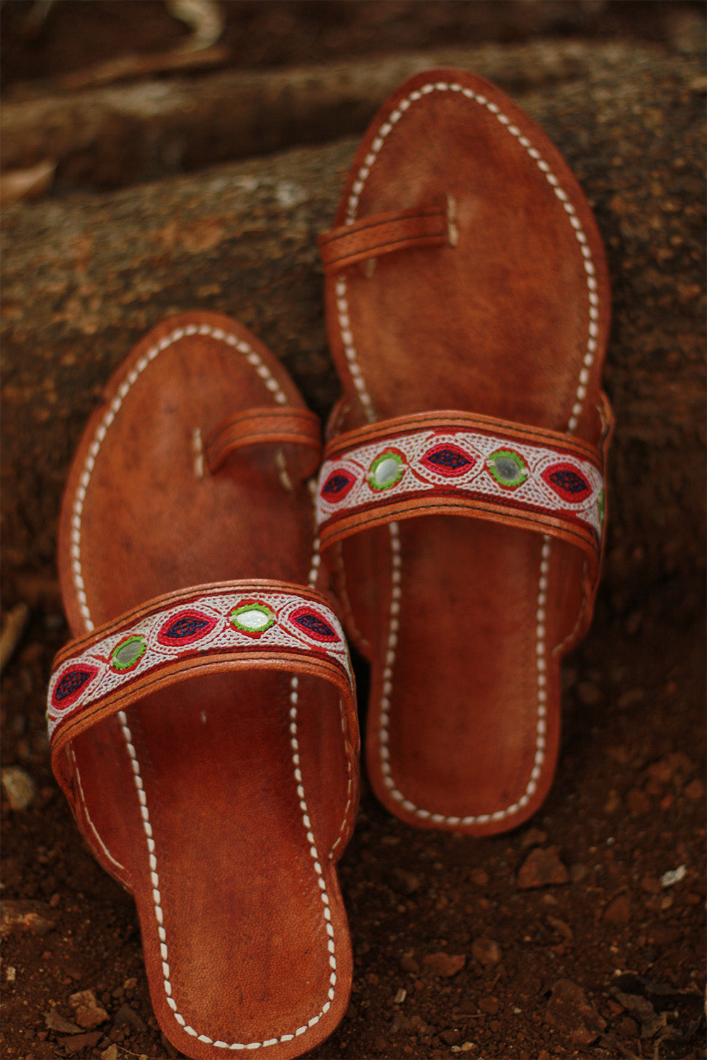 Leather Chappal | Mirrorwork | Brown | Size 45