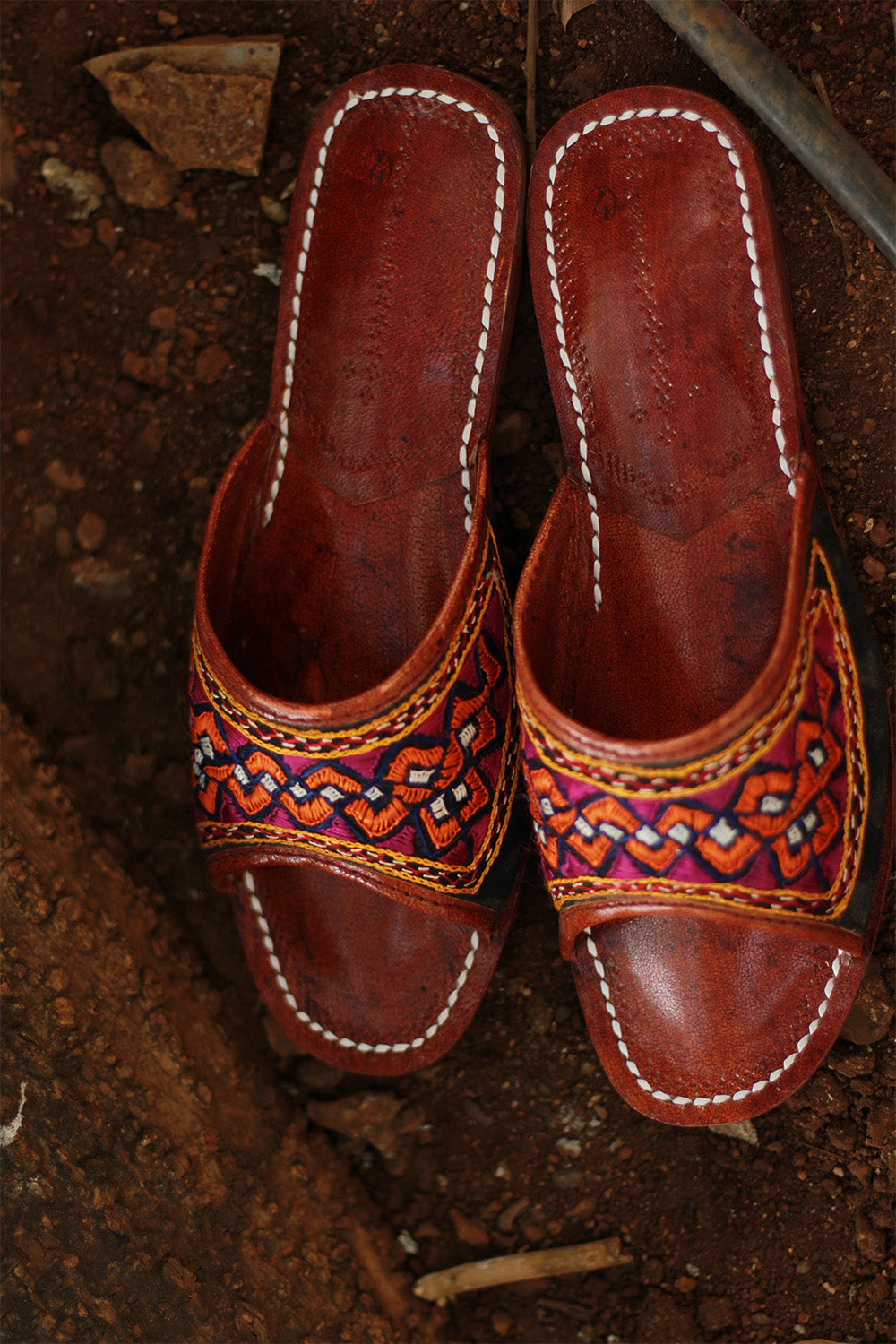 Leather Chappal | Embroidered | Brown | Size 41