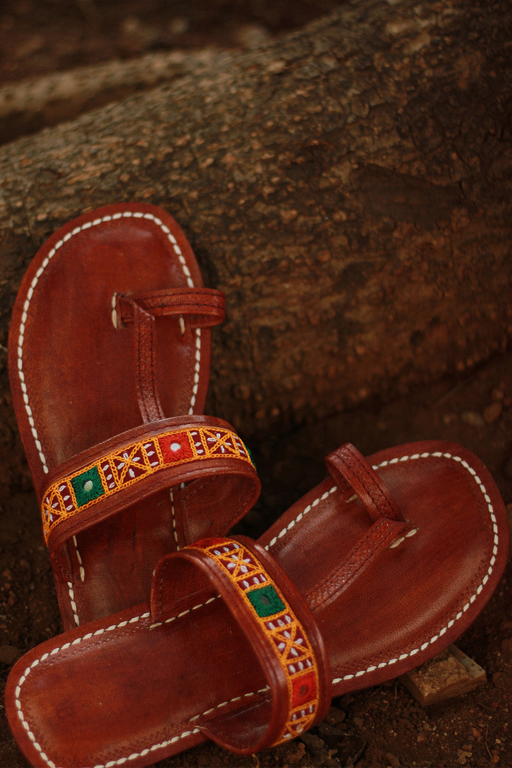 Leather Chappal | Mirrorwork | Brown | Size 42