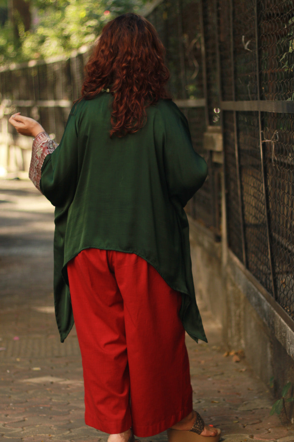 Banarasi Taarini | Collared Kaftan Top | Modal Silk | Green