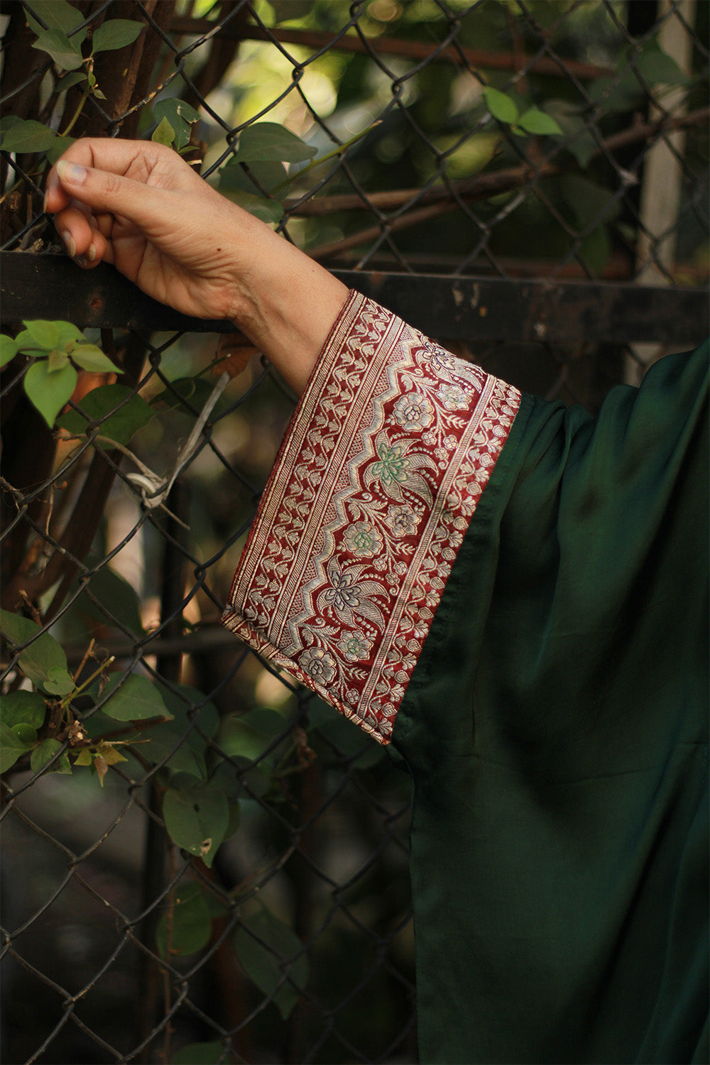 Banarasi Taarini | Collared Kaftan Top | Modal Silk | Green