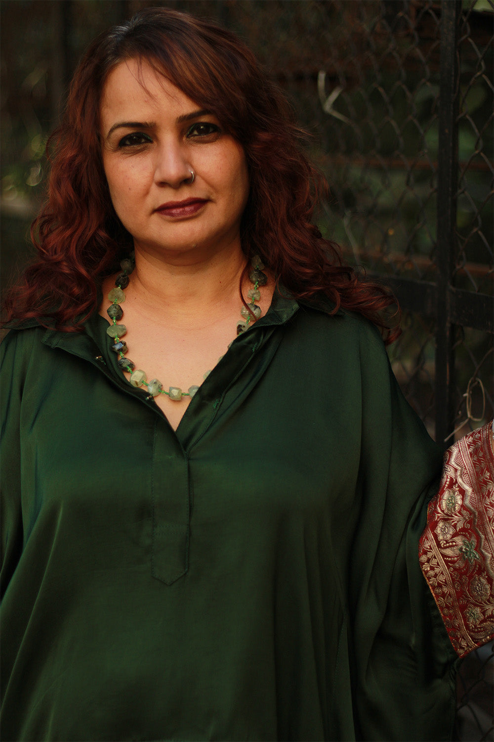 Banarasi Taarini | Collared Kaftan Top | Modal Silk | Green