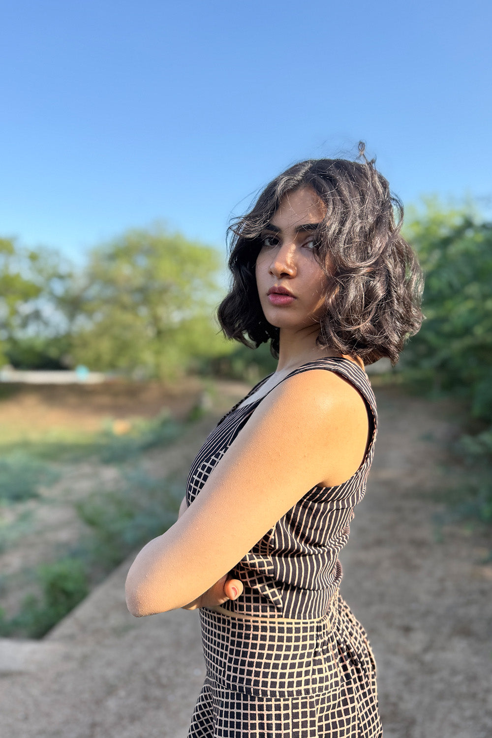 Dhaariyan | Cropped Shirt-Blouse | Ajrakh Noir