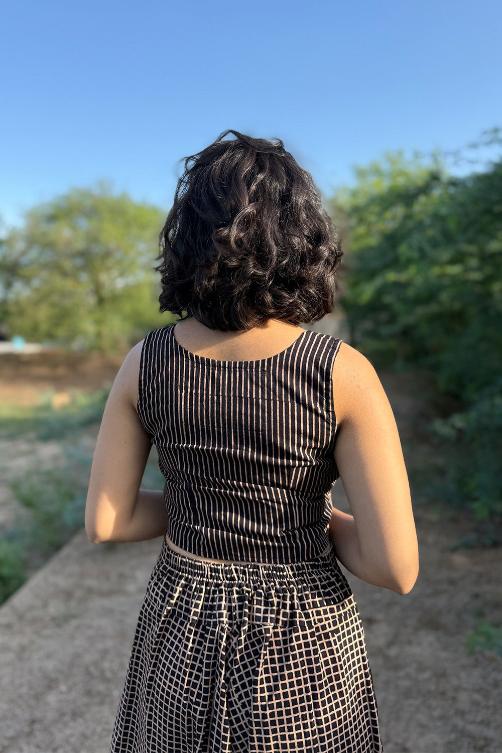 Dhaariyan | Cropped Shirt-Blouse | Ajrakh Noir