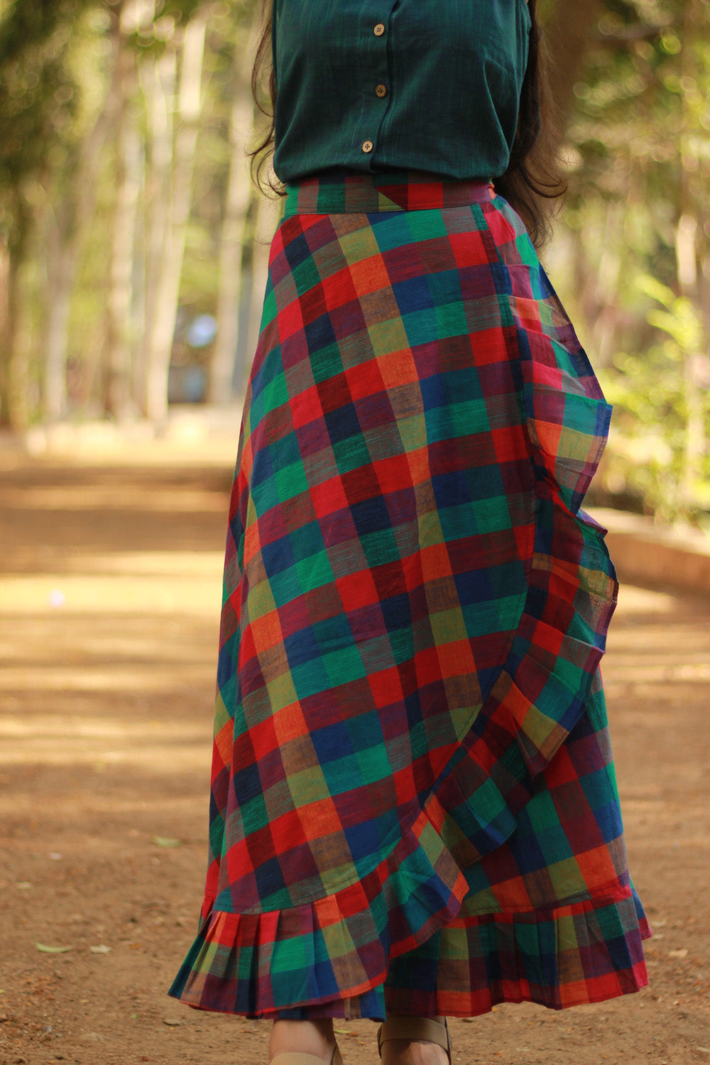 Swara | Wrap Around Frill Skirt | Small Checkered Medley