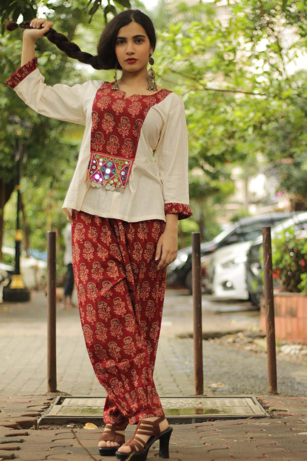 Afsana | Co-Ord Set with Mirrorwork | Ajrakh Madder