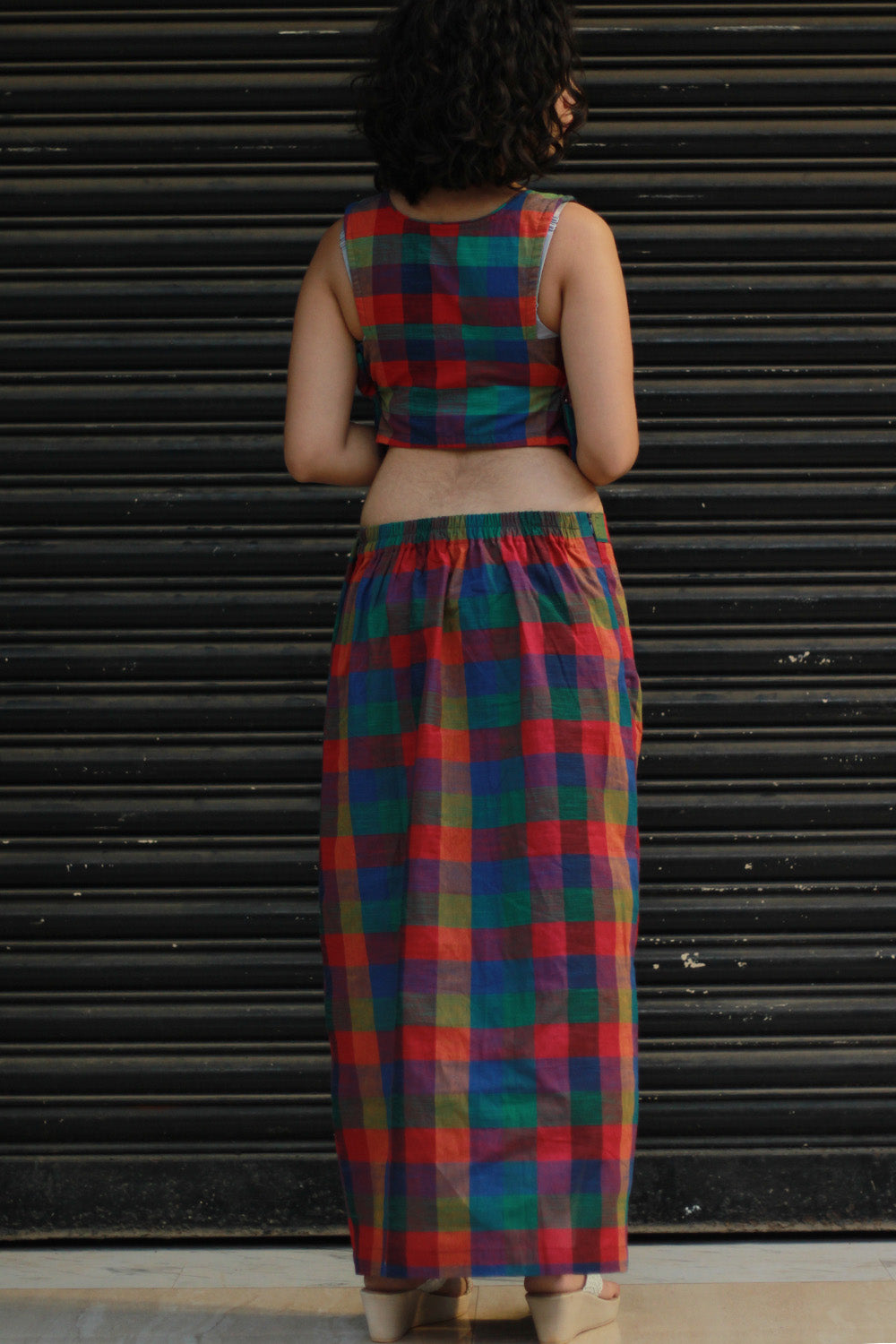 Meena | Mirrorwork Straight Skirt | Small Madras Checks