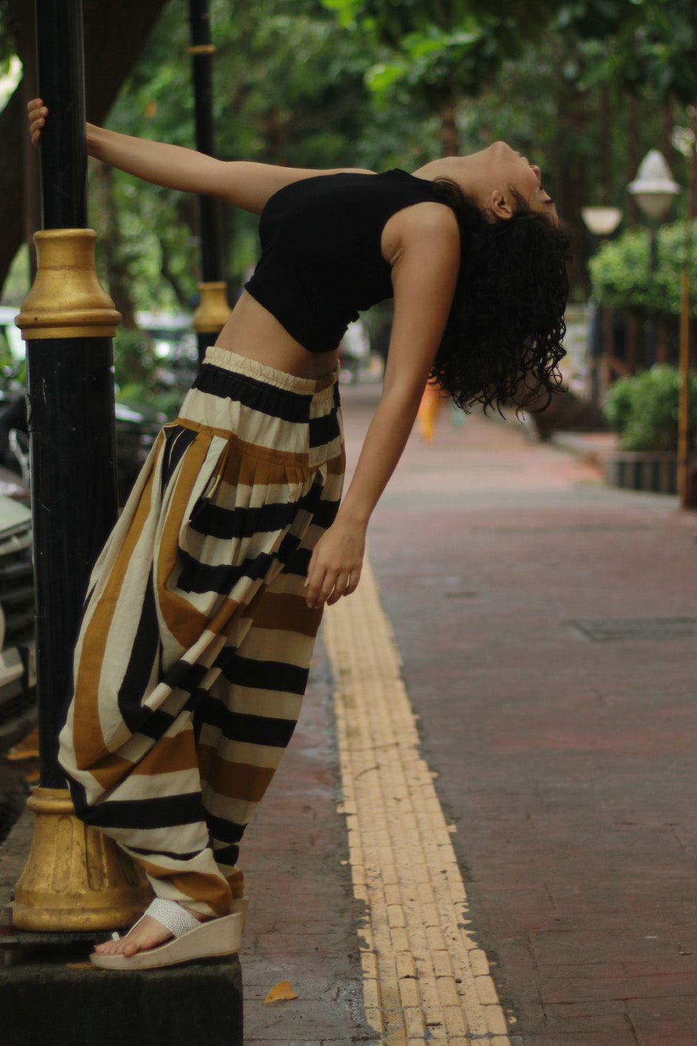 Maskhari | Draped Patiala Pants | Mustard Striped Bagru