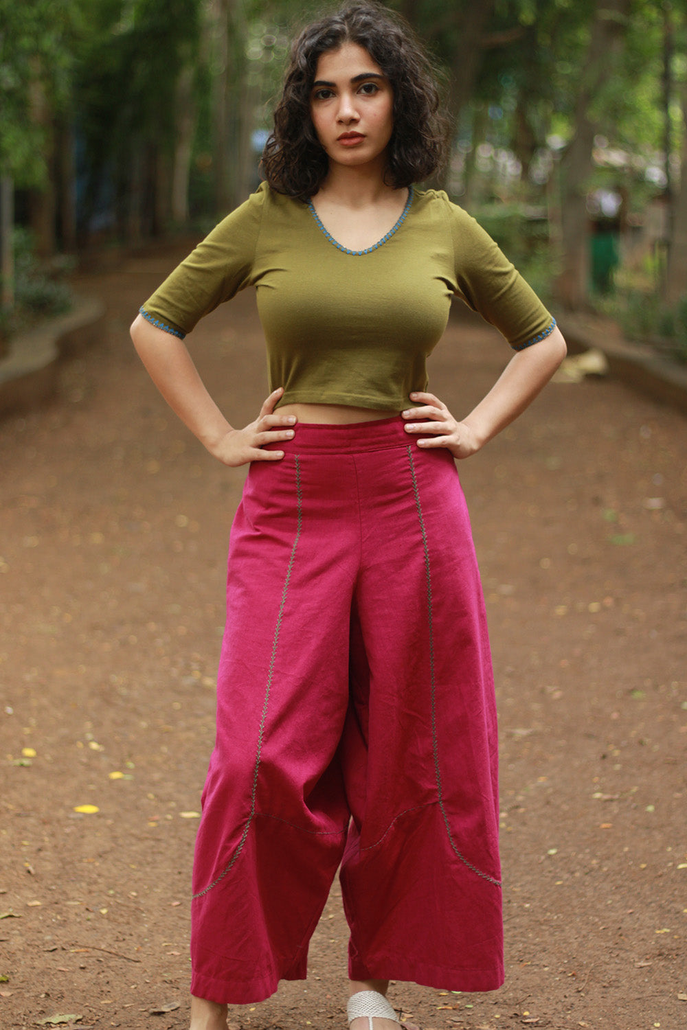 Musafir | Balloon Pants | Magenta with Embroidery