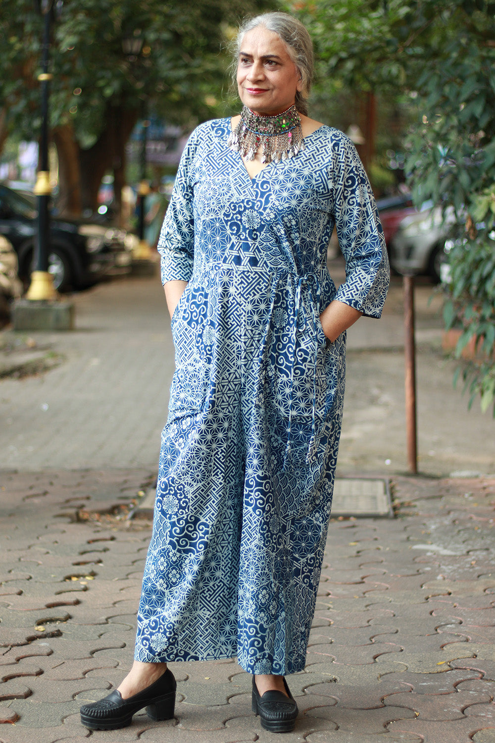 Anurima | Angarkha Style Jumpsuit | Indigo Mosaic