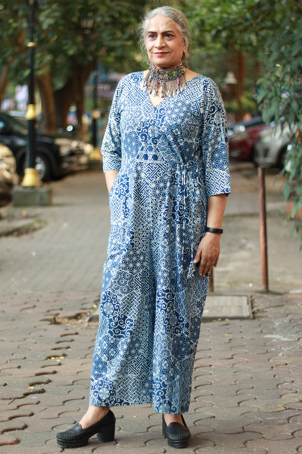 Anurima | Angarkha Style Jumpsuit | Indigo Mosaic