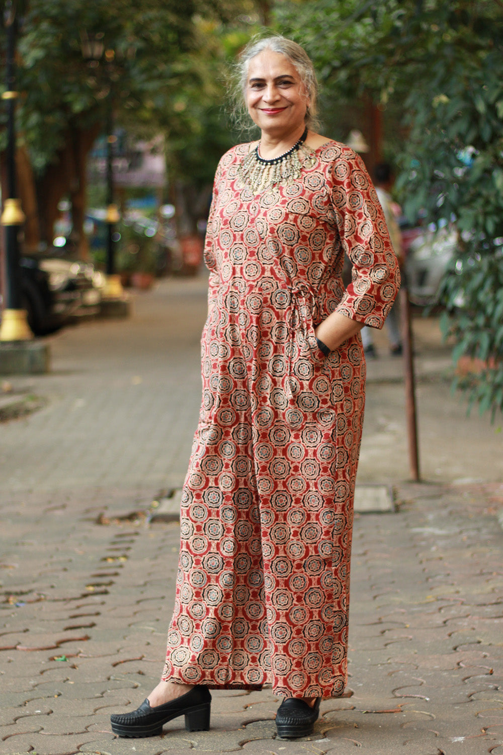 Anurima | Angarkha Style Jumpsuit | Floral Ajrakh Madder