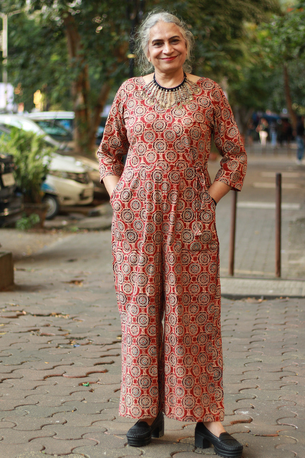 Anurima | Angarkha Style Jumpsuit | Floral Ajrakh Madder