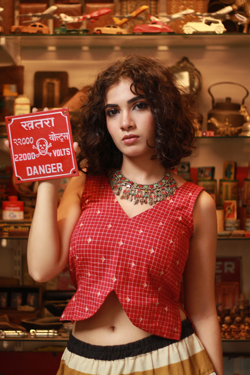 Reeva | Fitted Sleeveless Top | Red Checks