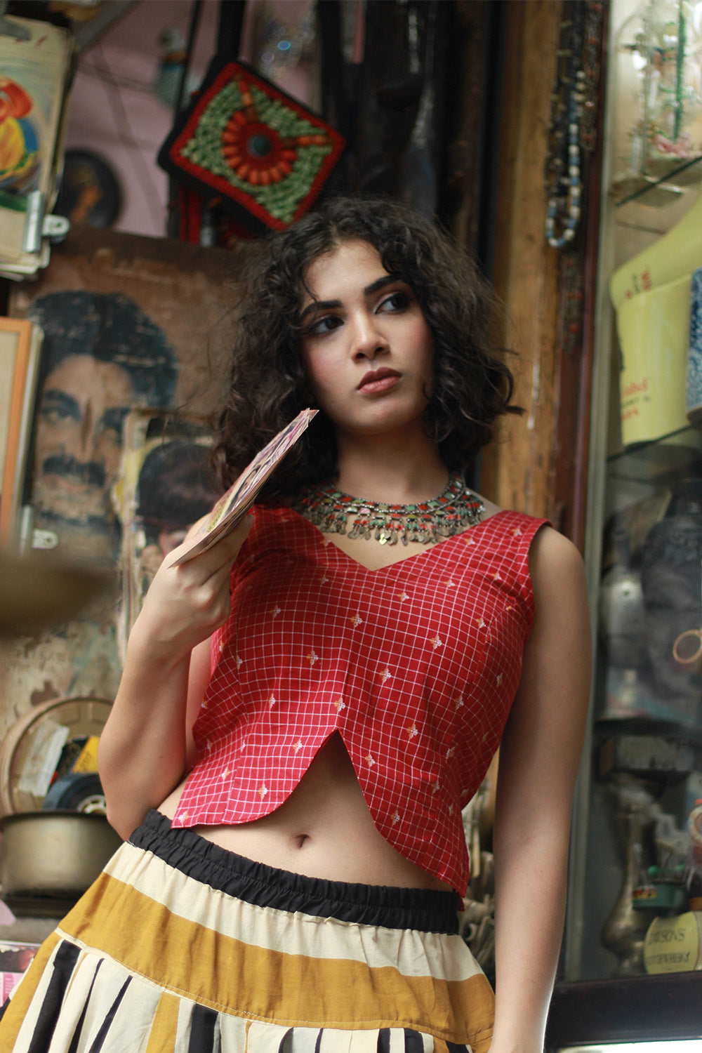 Reeva | Fitted Sleeveless Top | Red Checks