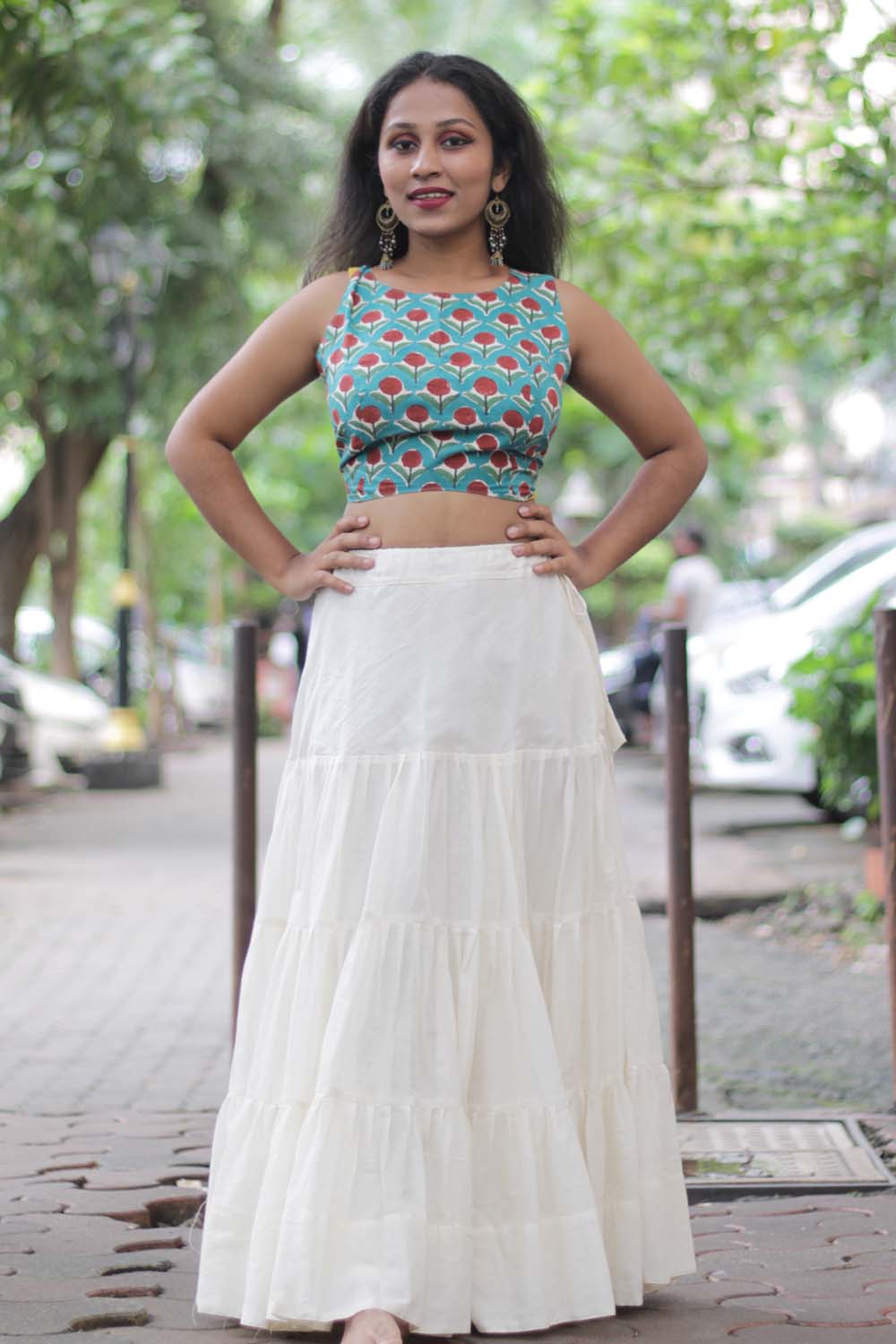 Ghumar | Mul Tiered Long Skirt | Ivory