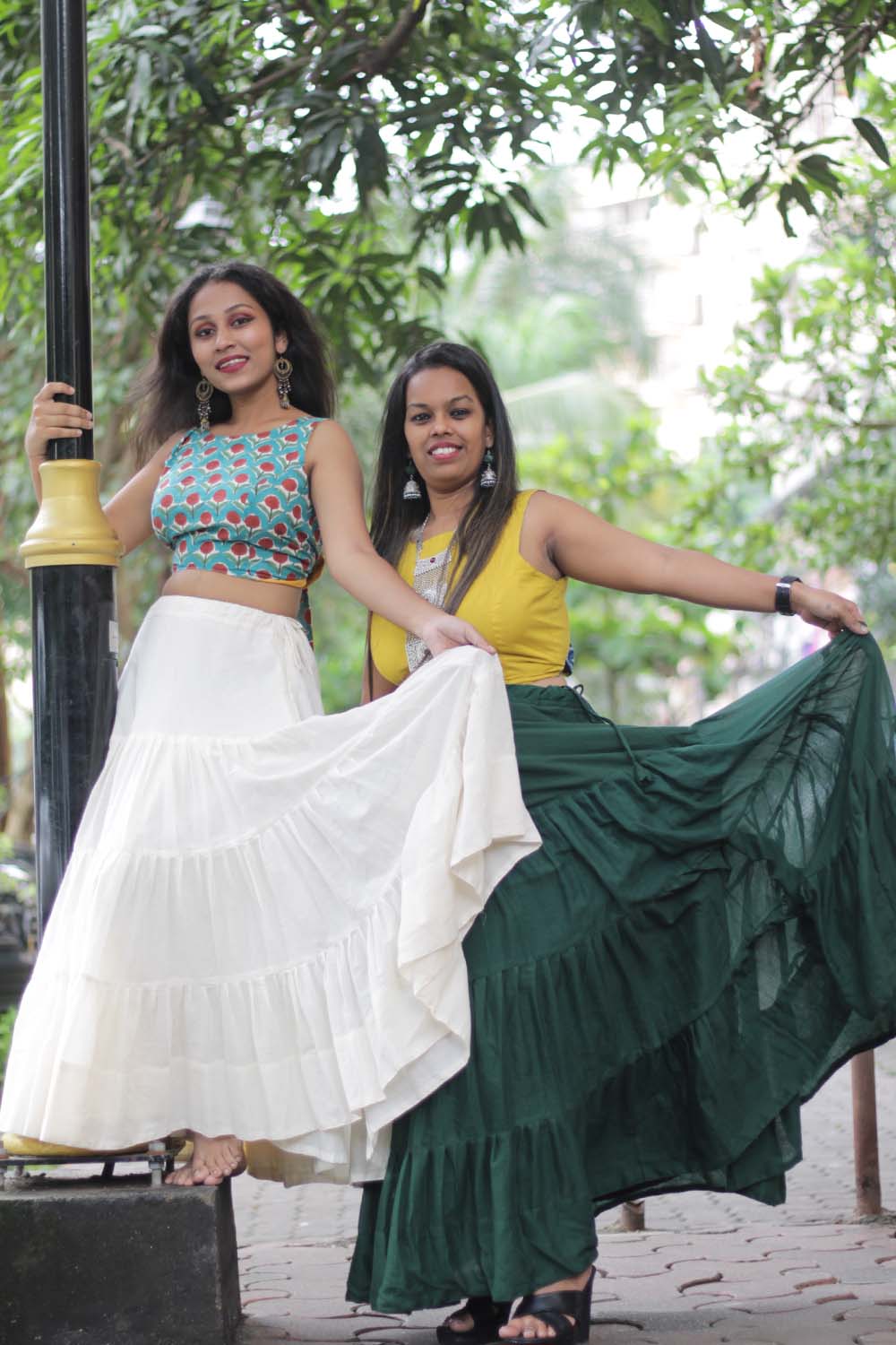 Ghumar | Mul Tiered Long Skirt | Ivory