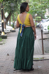 Ghumar | Mul Tiered Long Skirt | Forest Green