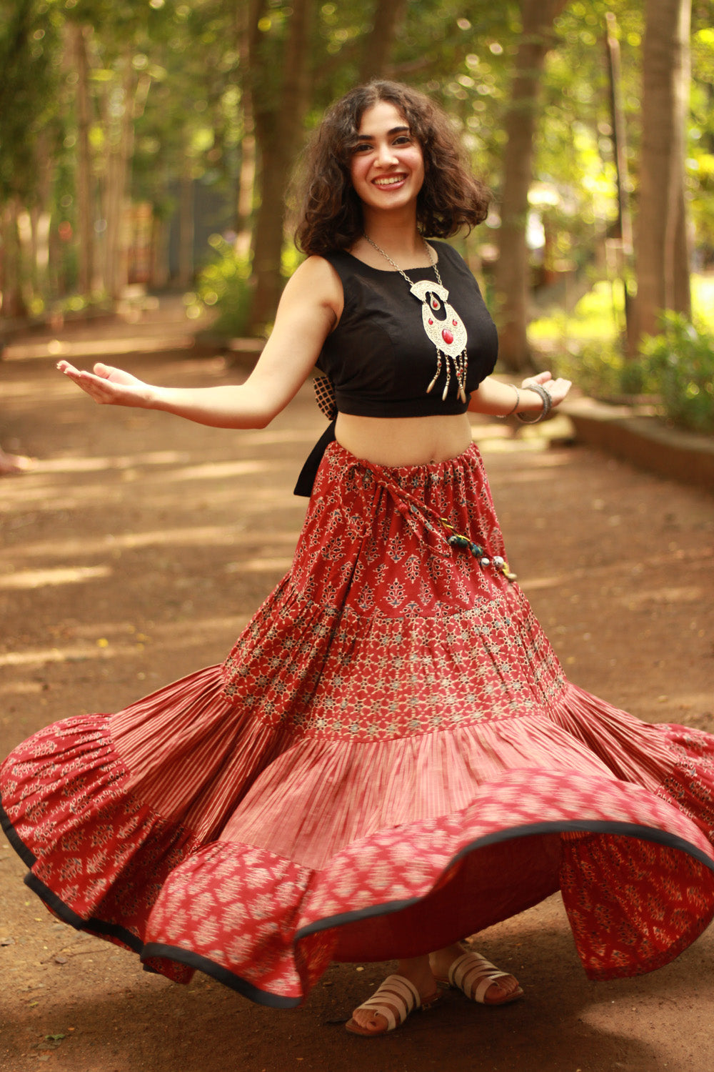 Ghumar | Tiered Long Skirt | Madder Ajrakh Medley