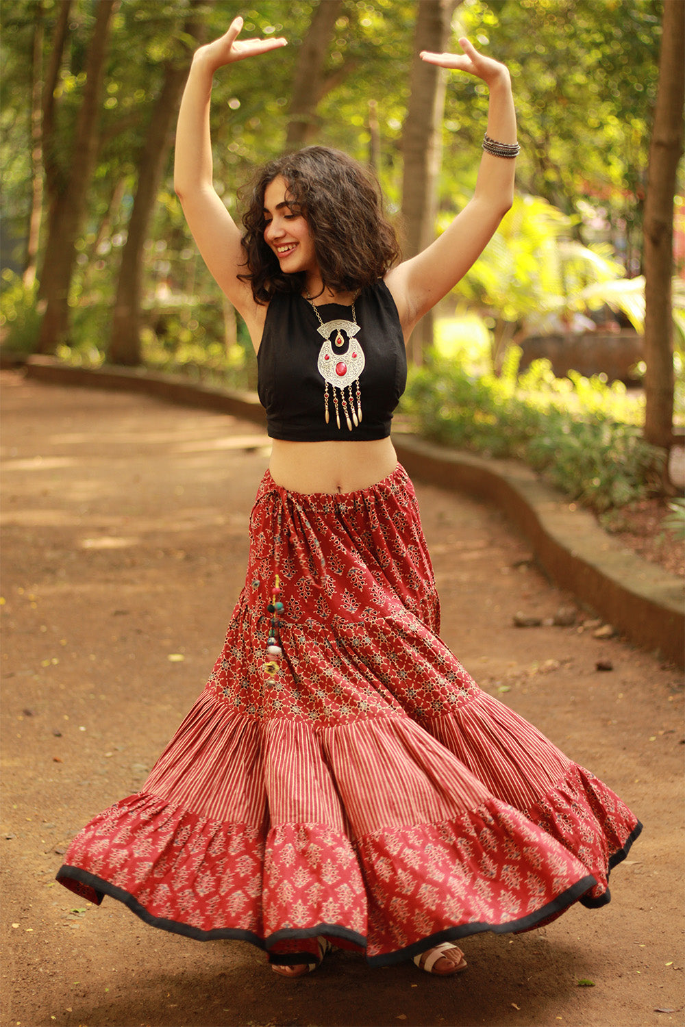 Ghumar | Tiered Long Skirt | Madder Ajrakh Medley