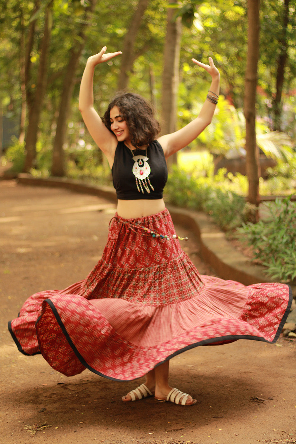 Ghumar | Tiered Long Skirt | Madder Ajrakh Medley