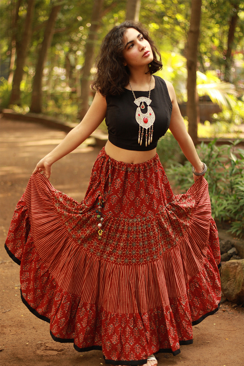 Ghumar | Tiered Long Skirt | Madder Ajrakh Medley
