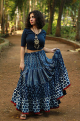 Ghumar | Tiered Long Skirt | Indigo Daboo