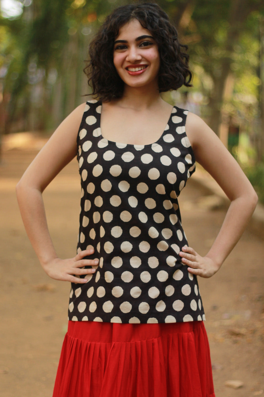 Bindi | Sleeveless Cotton Kurti | Noir Polka