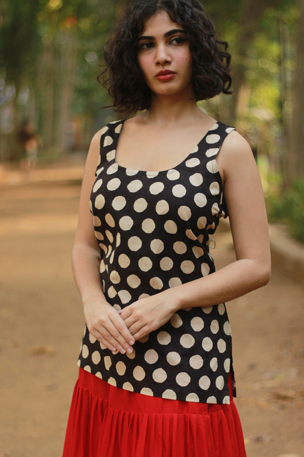 Bindi | Sleeveless Cotton Kurti | Noir Polka