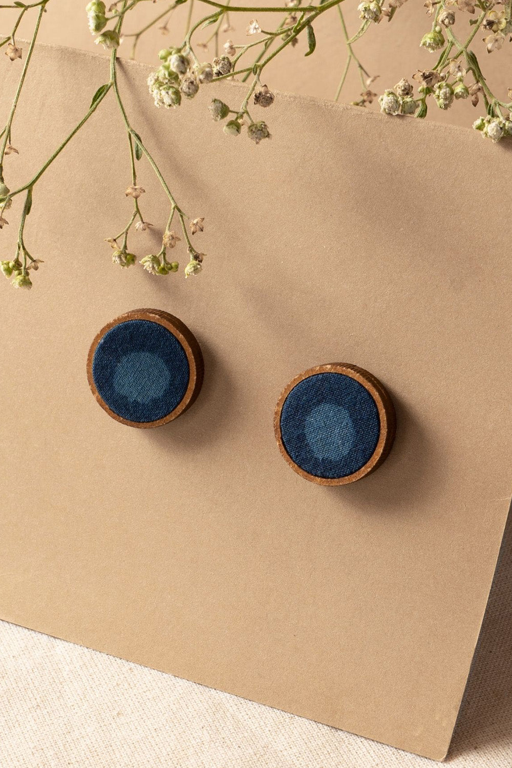 Abira | Chindi Fabric & Wood Earrings | Indigo