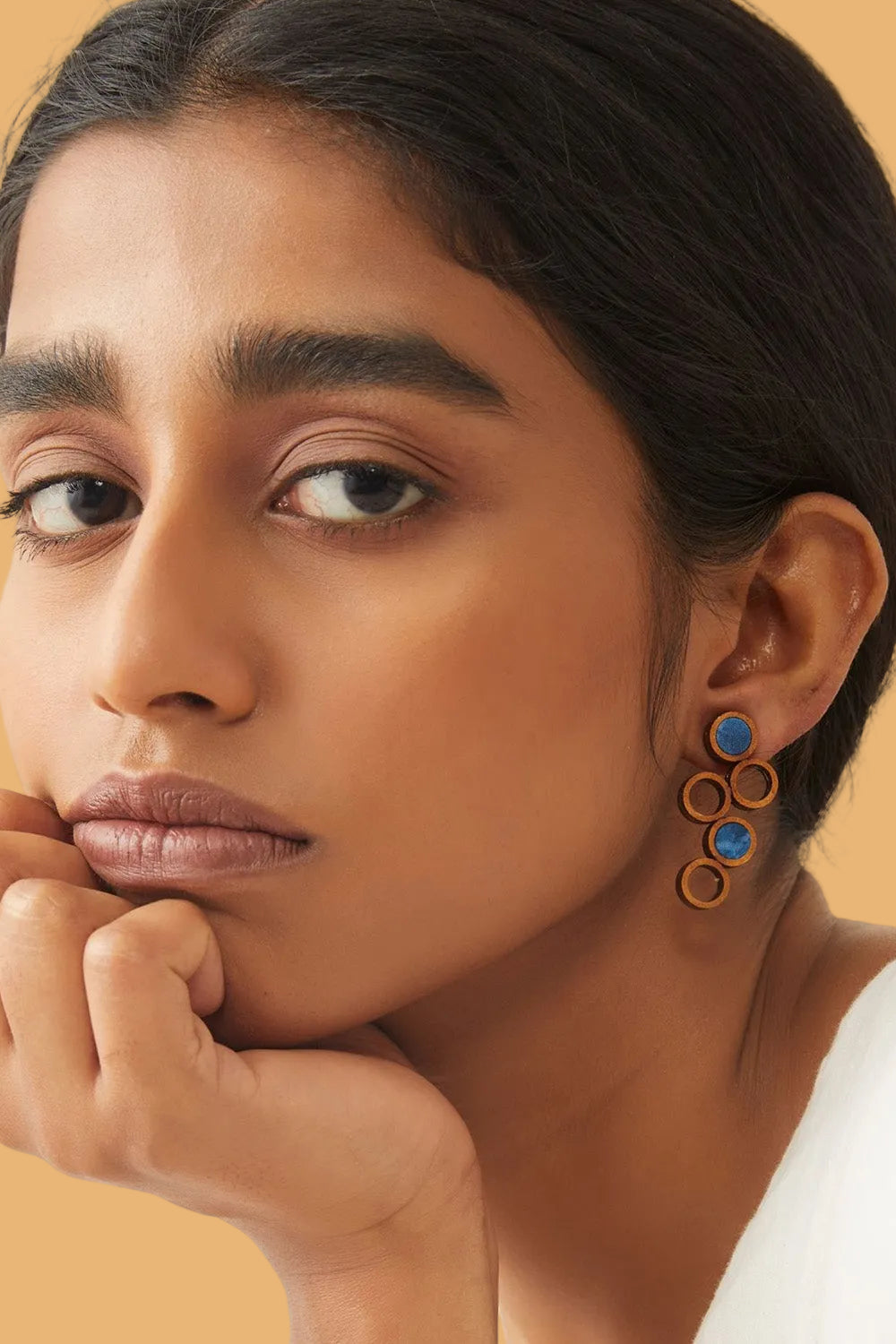 Abira | Chindi Fabric & Wood Earrings | Blue
