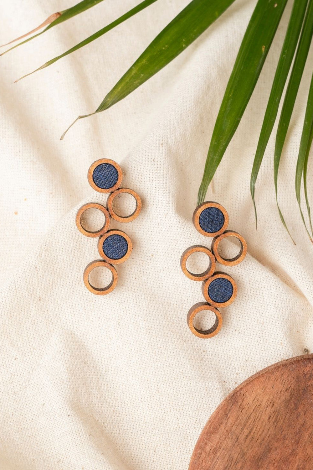 Abira | Chindi Fabric & Wood Earrings | Blue