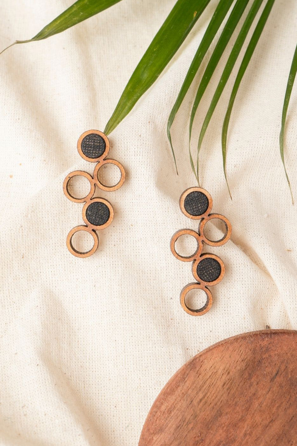 Abira | Chindi Fabric & Wood Earrings | Black & Brown Ajrakh
