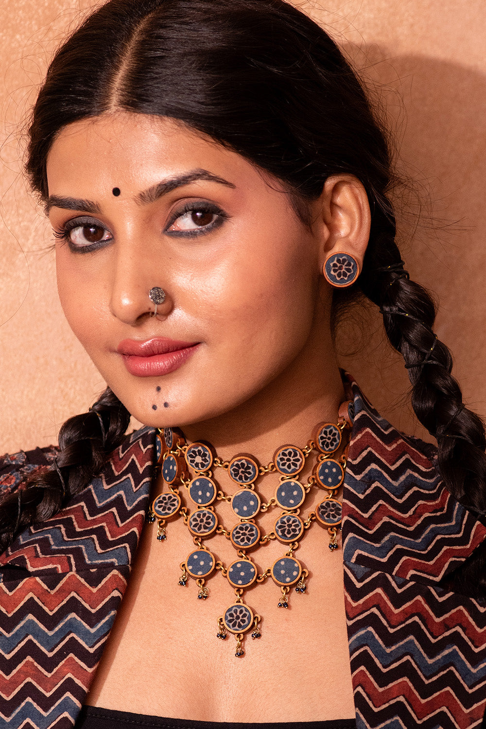 Abira | Chindi Fabric & Wood Earrings | Blue