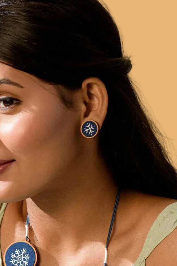 Abira | Chindi Fabric & Wood Earrings | Blue